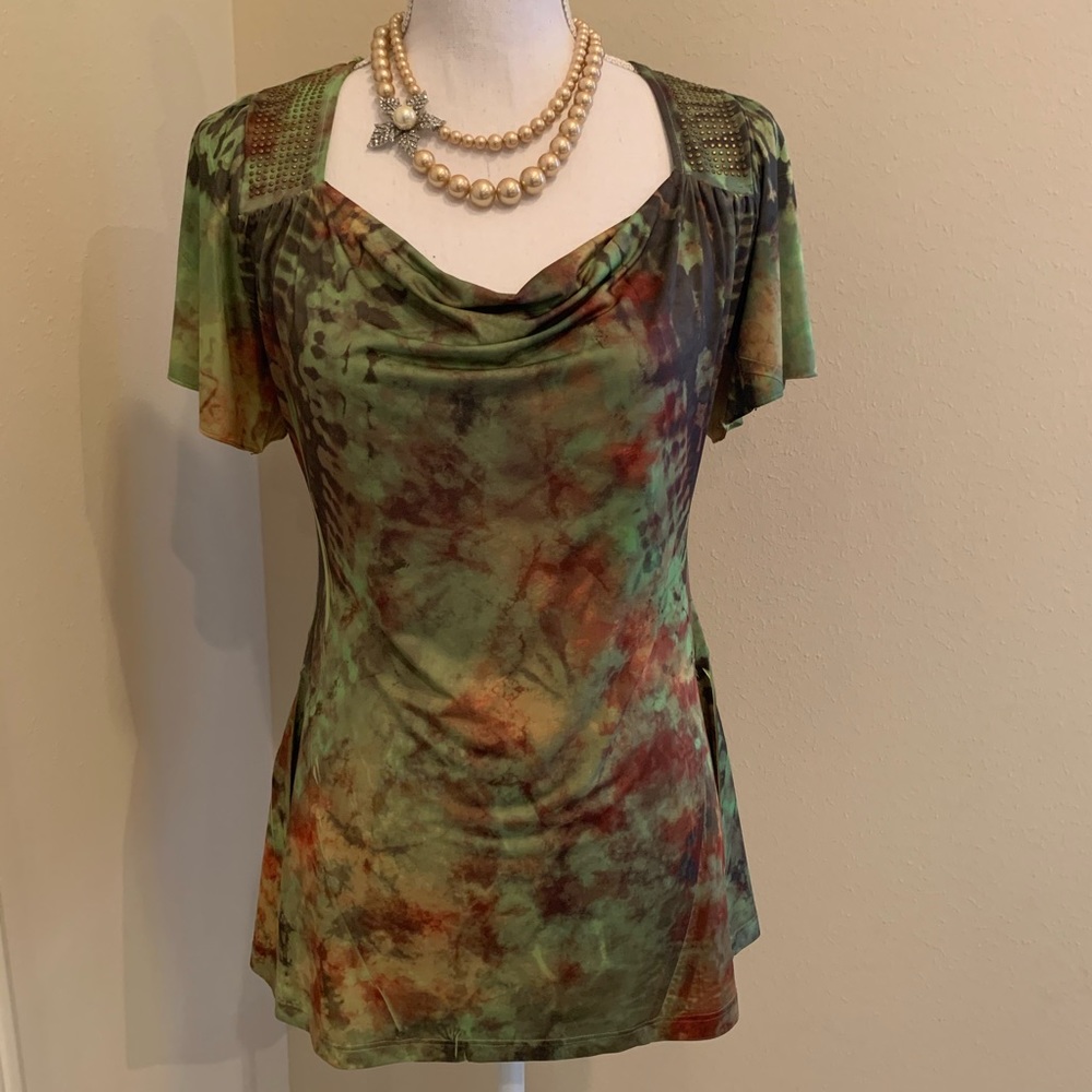 Live and Let Live Tie Dye Green/Brown Top NWT PS